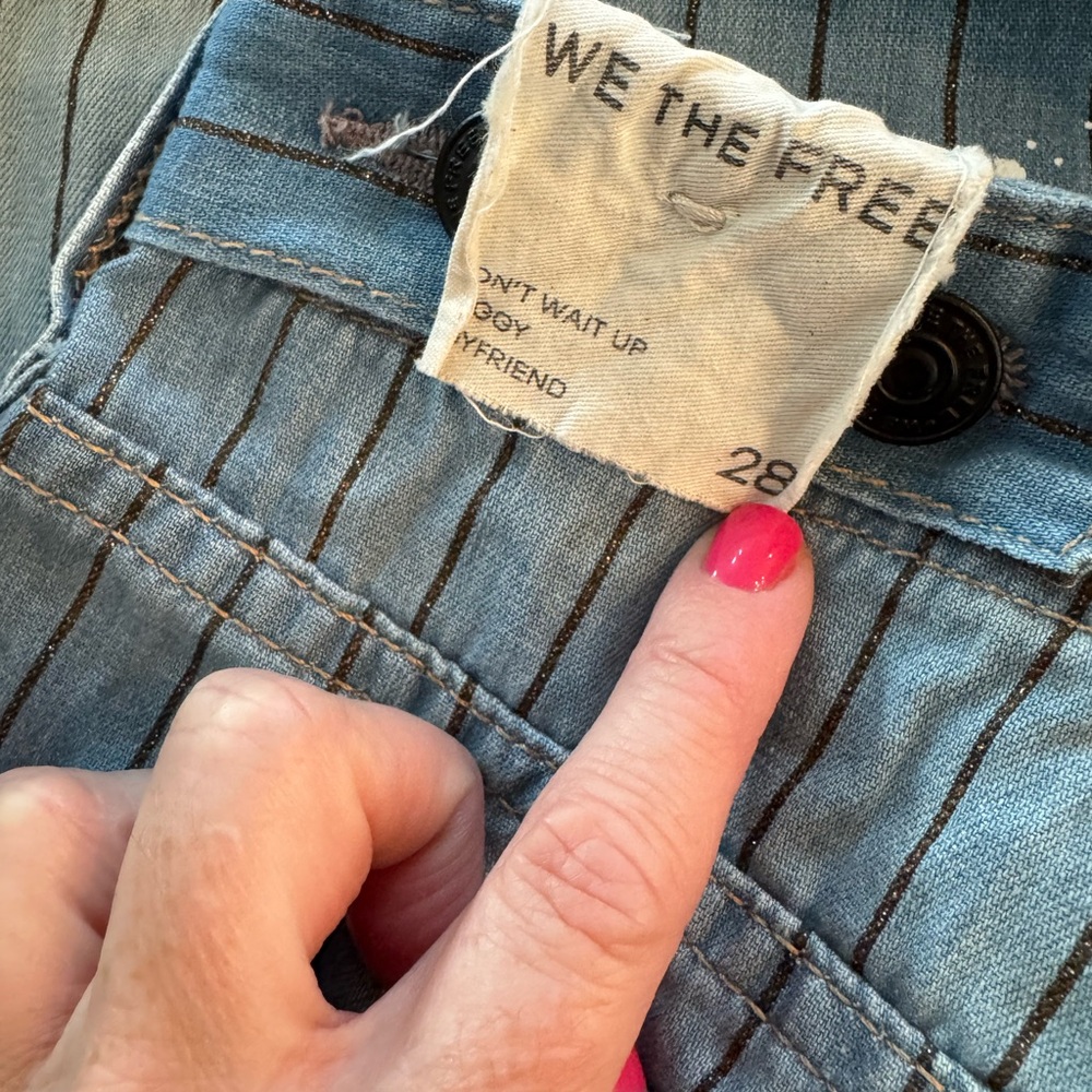 NWT Women's Free People Don't Wait Up Pinstripe Boyfriend Striped Jeans Size 28 - Picture 6 of 10